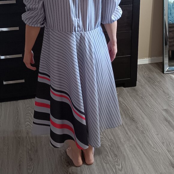 Vintage Encore Dress Gray Grey Black Red Striped New Wave 1980s 1990s 80s 90s M - Picture 4 of 4